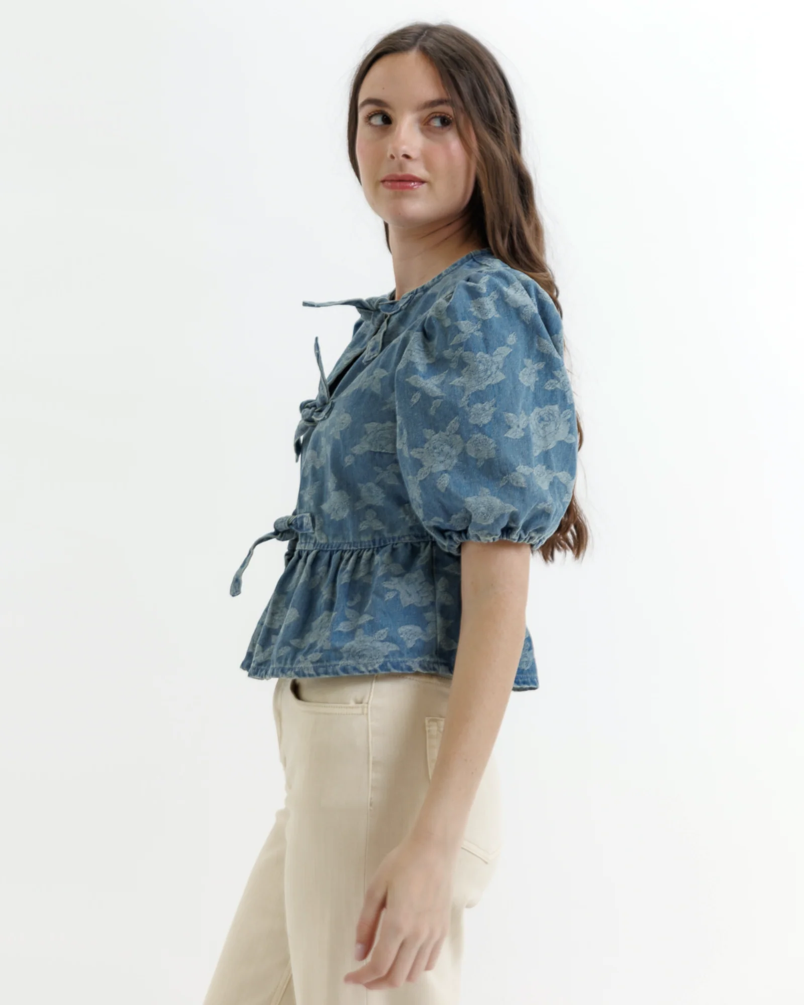 Denim Jacquard Tie Top - Final Sale - Image 3