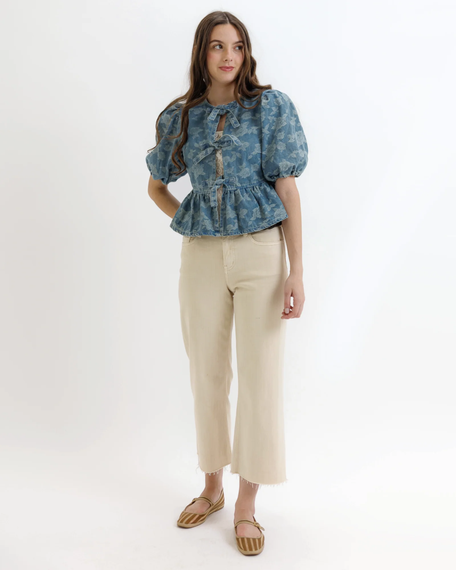 Denim Jacquard Tie Top - Final Sale - Image 5