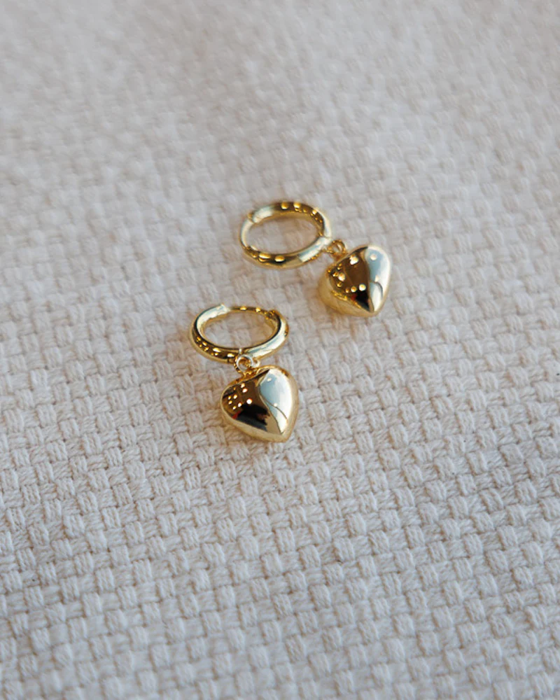 Gold Puffy Heart Earrings - Image 2